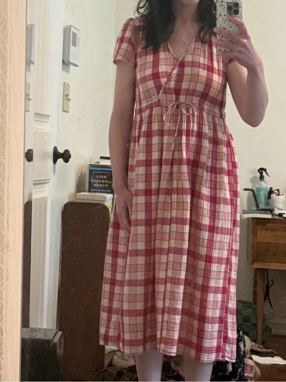 Christy Dawn Red and Cream Plaid Midi Dress - Picture 3 of 5